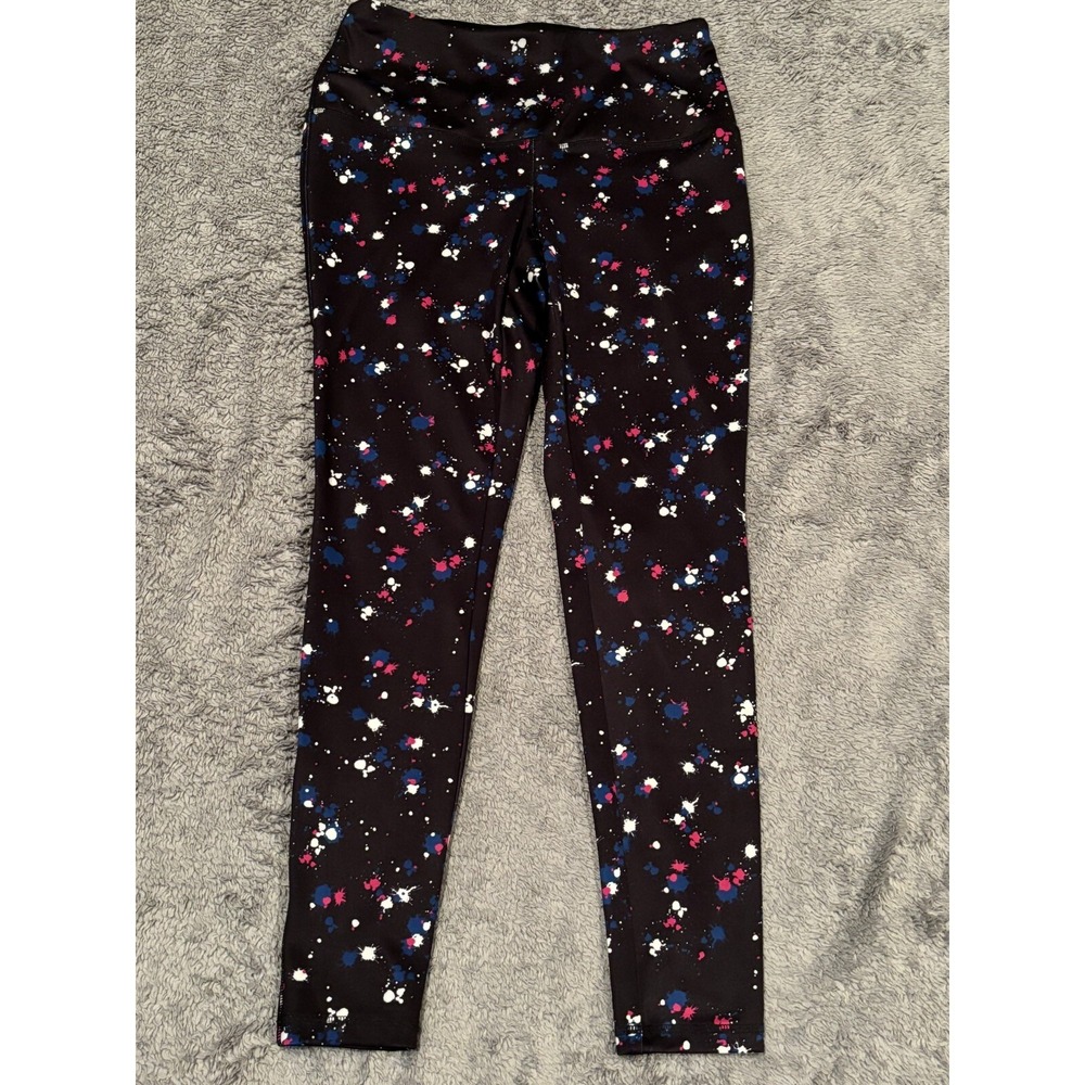 Chicos ZEnergy Leggings Women Size 0 Taper Leg Paint Splatter Print Black Active